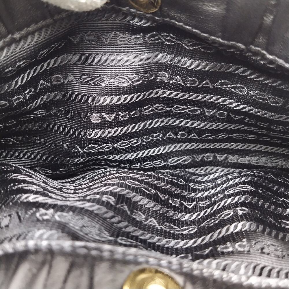 Prada Black Gaufre Nappa Leather Push Lock Double Handle Satchel Shoulder Bag - Picture 12 of 16
